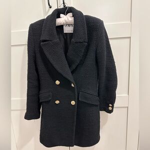 Zara Tweed/Textured Coat Black Size S